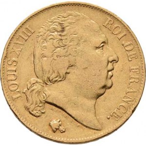 Francie, Ludvík XVIII., 1814 - 1824, 20 Frank 1818 W, Lille, KM.712.9 (Au900), 6.410g,