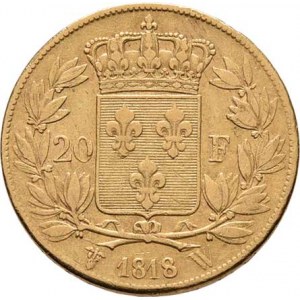 Francie, Ludvík XVIII., 1814 - 1824, 20 Frank 1818 W, Lille, KM.712.9 (Au900), 6.410g,