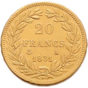 Francie, Ludvík Filip, 1830 - 1848, 20 Frank 1831 A, Paříž, plastický nápis na hraně,