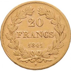 Francie, Ludvík Filip, 1830 - 1848, 20 Frank 1841 A, Paříž, KM.750.1 (Au900), 6.429g,