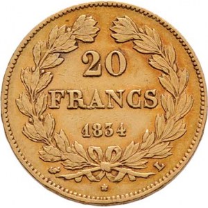 Francie, Ludvík Filip, 1830 - 1848, 20 Frank 1834 L, Bayonne, KM.750.3 (Au900, pouze