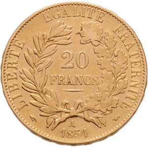 Francie - II. republika, 1848 - 1852, 20 Frank 1851 A, Paříž, KM.762 (Au900), 6.406g,