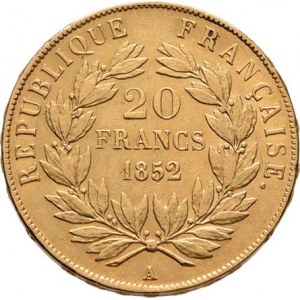 Francie, Napoleon III. - jako president II.republiky, 20 Frank 1852 A, Paříž, KM.774 (Au900), 6.439