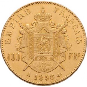 Francie, Napoleon III., 1852 - 1871, 100 Frank 1858 A, Paříž, KM.786.1 (Au900, pouze