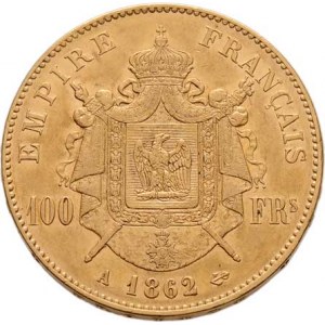 Francie, Napoleon III., 1852 - 1871, 100 Frank 1862 A, Paříž, KM.802.1 (Au900, pouze