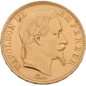 Francie, Napoleon III., 1852 - 1871, 50 Frank 1864 A, Paříž, KM.804.1 (Au900, pouze 29.000