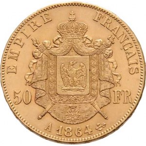Francie, Napoleon III., 1852 - 1871, 50 Frank 1864 A, Paříž, KM.804.1 (Au900, pouze 29.000