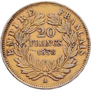 Francie, Napoleon III., 1852 - 1871, 20 Frank 1858 A, Paříž, pozlacené platinové dobové