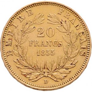 Francie, Napoleon III., 1852 - 1871, 20 Frank 1855 D, Lyon, KM.774 (Au900, pouze 45.000