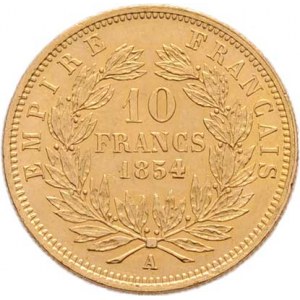 Francie, Napoleon III., 1852 - 1871, 10 Frank 1854 A, Paříž - I.typ, vroubkovaná hrana,