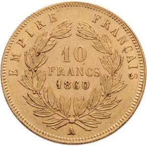 Francie, Napoleon III., 1852 - 1871, 10 Frank 1860 A, Paříž, KM.784.3 (Au900), 3.225g,