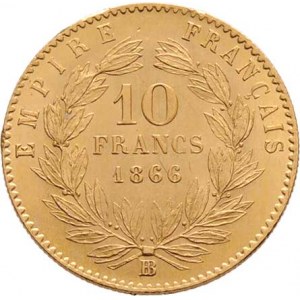 Francie, Napoleon III., 1852 - 1871, 10 Frank 1866 BB, Strasbourg, KM.800.2 (Au900),