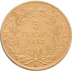 Francie, Napoleon III., 1852 - 1871, 5 Frank 1857 A, Paříž, KM.787.1 (Au900), 1.592g,