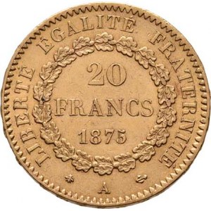 Francie - III. republika, 1871 - 1940, 20 Frank 1875 A, Paříž, KM.825 (Au900), 6.435g,