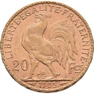 Francie - III. republika, 1871 - 1940, 20 Frank 1905, Paříž, KM.847 (Au900), 6.442g,