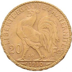 Francie - III. republika, 1871 - 1940, 20 Frank 1910, Paříž, KM.857 (Au900), 6.445g,