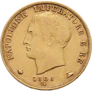 Itálie, Napoleon I., 1804 - 1814, 20 Lira 1808 M, Milano, Cr.11 (Au900, pouze 87.000