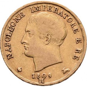 Itálie, Napoleon I., 1804 - 1814, 20 Lira 1809 M, Milano, Cr.11 (Au900, pouze 53.000