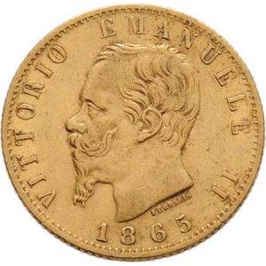 Itálie, Viktor Emanuel II., 1861 - 1878, 20 Lira 1865 T/BN, Torino, KM.10.1 (Au900), 6.445g,