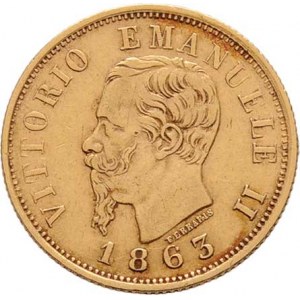 Itálie, Viktor Emanuel II., 1861 - 1878, 10 Lira 1863 T/BN, Torino, KM.9.4 (Au900, 19.5mm),