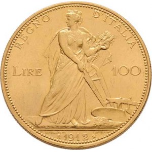 Itálie, Viktor Emanuel III., 1900 - 1946, 100 Lira 1912 R, Řím, KM.50 (Au900, pouze 4.946 ks),