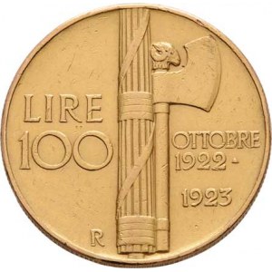 Itálie, Viktor Emanuel III., 1900 - 1946, 100 Lira 1923 R - 1.výročí fašismu, KM.65 (Au900,