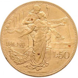Itálie, Viktor Emanuel III., 1900 - 1946, 50 Lira 1911 R - 50 let království, KM.54 (Au900,