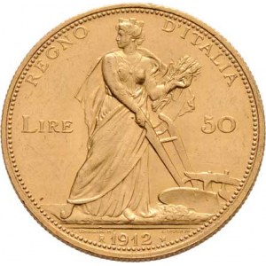 Itálie, Viktor Emanuel III., 1900 - 1946, 50 Lira 1912 R, Řím, KM.49 (Au900, pouze 11.000 ks),