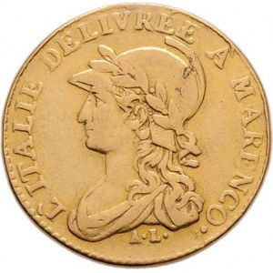 Itálie - Piemontská republika, 1798 - 1799, 20 Lira, rok 10 = 1801, KM.5 (Au900, pouze 1.492 ks),