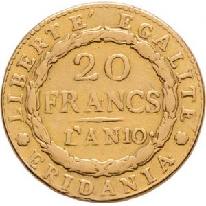 Itálie - Piemontská republika, 1798 - 1799, 20 Lira, rok 10 = 1801, KM.5 (Au900, pouze 1.492 ks),