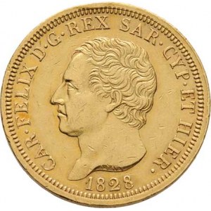 Itálie-Sardinie, Carlo Felice, 1821 - 1831, 80 Lira 1828, L+orlí hlava, Torino, KM.108.1 (Au900,