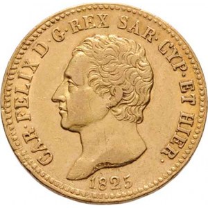 Itálie-Sardinie, Carlo Felice, 1821 - 1831, 20 Lira 1825, L+orlí hlava, Torino, KM.106.1 (Au900,