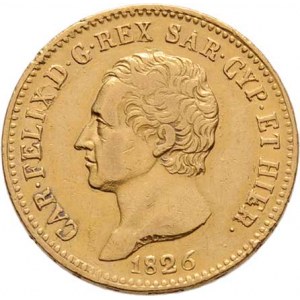 Itálie-Sardinie, Carlo Felice, 1821 - 1831, 20 Lira 1826, L+orlí hlava, Torino, KM.106.1 (Au900,