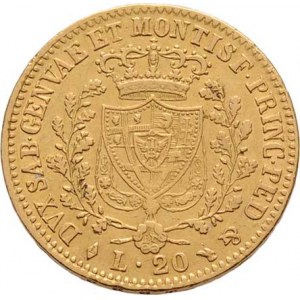 Itálie-Sardinie, Carlo Felice, 1821 - 1831, 20 Lira 1826, L+orlí hlava, Torino, KM.106.1 (Au900,