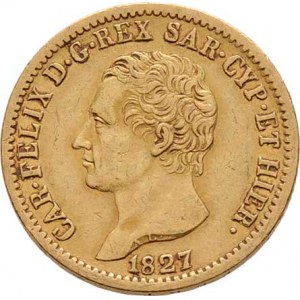 Itálie-Sardinie, Carlo Felice, 1821 - 1831, 20 Lira 1827, L+orlí hlava, Torino, KM.106.1 (Au900,