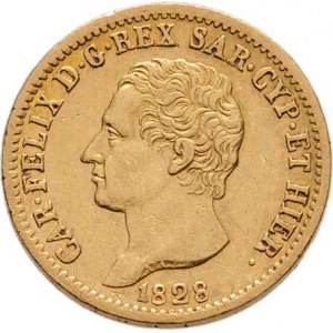 Itálie-Sardinie, Carlo Felice, 1821 - 1831, 20 Lira 1828, L+orlí hlava, Torino, KM.106.1 (Au900,