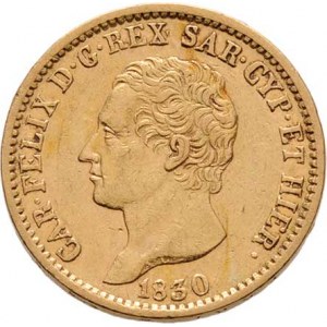 Itálie-Sardinie, Carlo Felice, 1821 - 1831, 20 Lira 1830, P+orlí hlava, Torino, KM.106.1 (Au900,