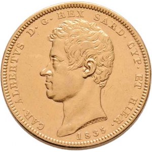 Itálie-Sardinie, Carlo Alberto, 1831 - 1849, 100 Lira 1835, P+orlí hlava, Torino, KM.117.2 (Au900,