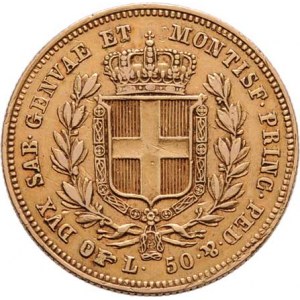 Itálie-Sardinie, Carlo Alberto, 1831 - 1849, 50 Lira 1836, P+orlí hlava, Torino, KM.116.1 (Au900,