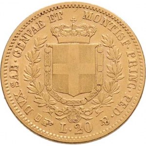 Itálie-Sardinie, Viktor Emanuel II., 1849 - 1878, 20 Lira 1857 B+orlí hlava, Torino, KM.126.2 (Au90