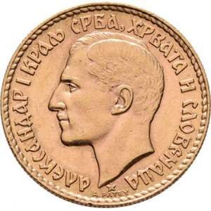 Jugoslávie, Alexandr I., 1921 - 1934, 20 Dinar 1925, KM.7 (Au900), 6.461g, nep.hr.,