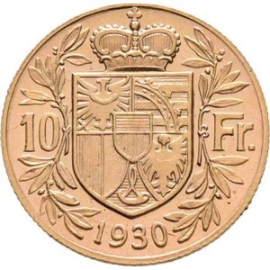 Liechtenstein, Franz I., 1929 - 1938, 10 Frank 1930, Y.11 (Au900, pouze 2.500 ks), 3.228g,