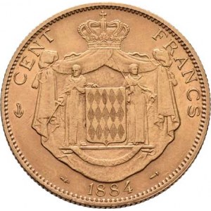 Monako, Charles III., 1856 - 1889, 100 Frank 1884 A, Paříž, KM.99 (Au900, pouze 15.000