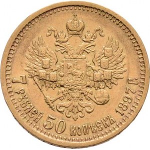 Rusko, Mikuláš II., 1894 - 1917, 7.5 Rubl 1897 AG, Petrohrad, Y.63 (Au900), 6.426g,