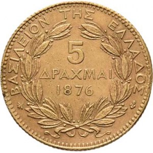 Řecko, Georg I., 1863 - 1913, 5 Drachma 1876 A, Paříž, KM.47 (Au900, pouze 9.294