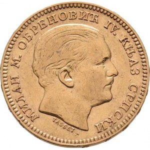 Srbsko, Milan I. - jako kníže, 1868 - 1882, 20 Dinár 1879 A, Paříž, KM.14 (Au900, pouze 50.000