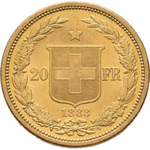 Švýcarsko, republika, 20 Frank 1883, Bern, KM.31.1 (Au900), 6.451g,