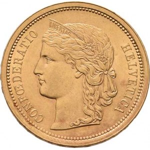 Švýcarsko, republika, 20 Frank 1886, Bern, KM.31.3 (Au900), 6.449g,
