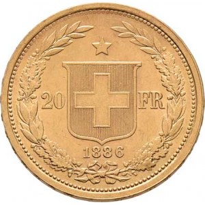 Švýcarsko, republika, 20 Frank 1886, Bern, KM.31.3 (Au900), 6.449g,
