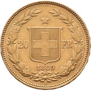 Švýcarsko, republika, 20 Frank 1889 B, Bern, KM.31.3 (Au900), 6.431g,